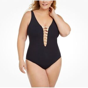 Bleu by Rod Beattie 22w Black and Gold Swimsuit